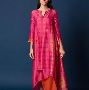 Womens Indian Clothing- Pink Shaded Tunic Suit In Cotton Silk